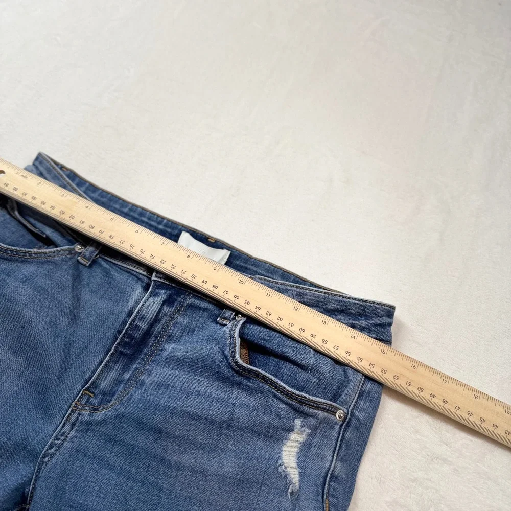 H&M Distressed Skinny Jeans Womens 8 Blue Good‎ Raw Hem Ripped Denim